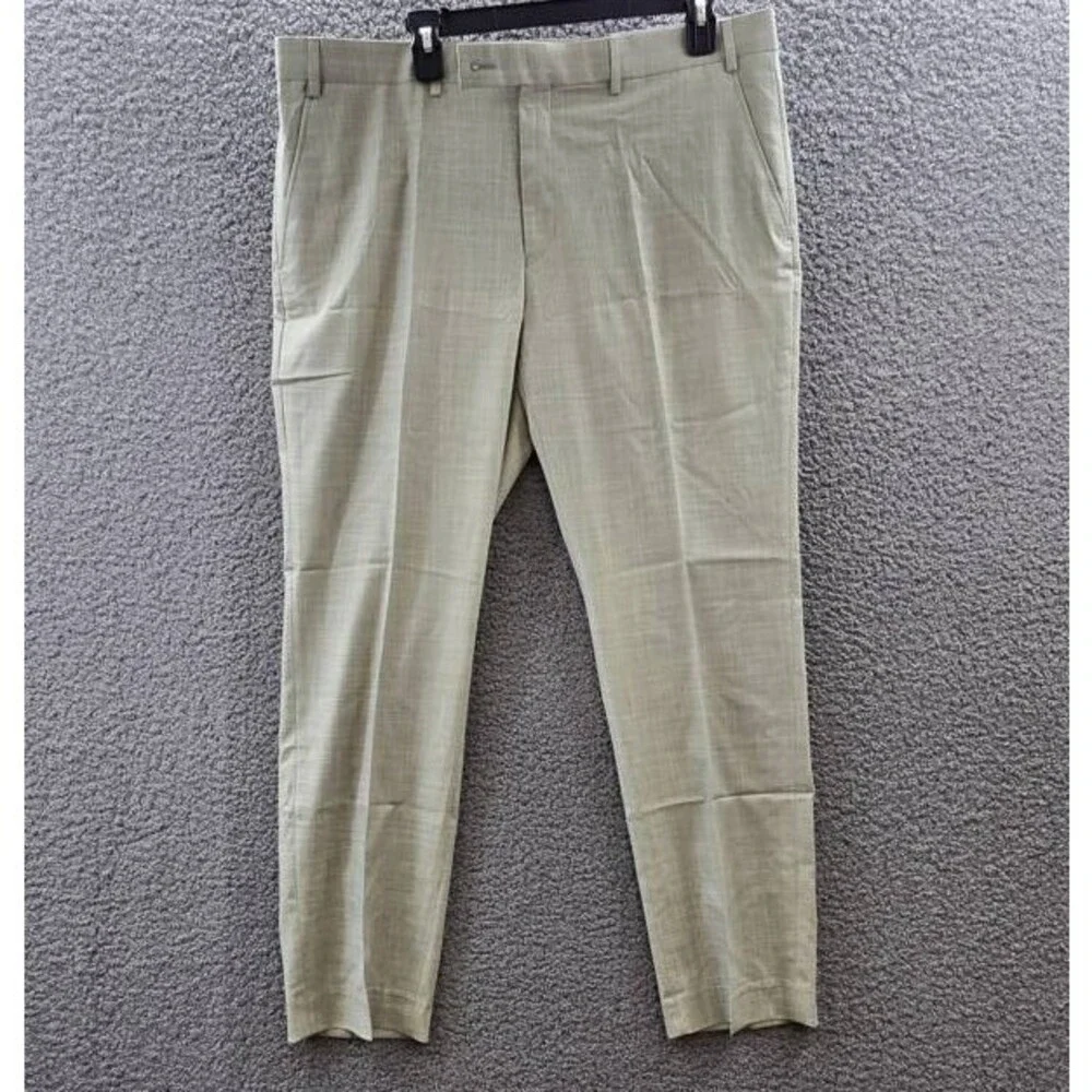 Calvin Klein Slim-Fit Dress Pants Men's 38Wx30L Taupe Solid Zip/Button Closure